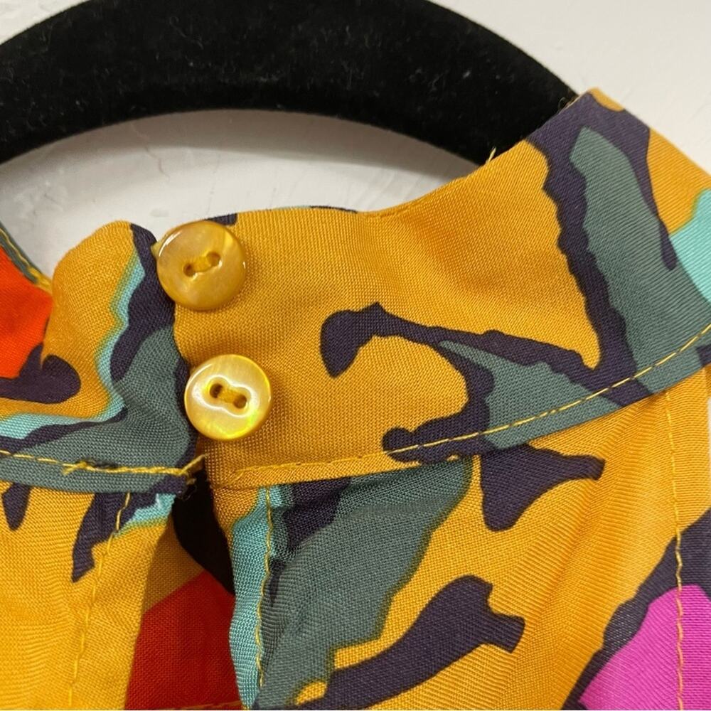Haute Hippie Mustard Yellow Floral Print Halter Smocked Boho Blouse L Sleeveless - Picture 6 of 13